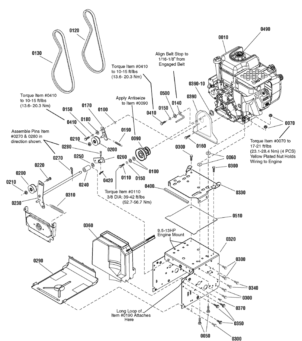 Engine And Frame Group Diagram and Parts List for 1695860-18-2830-31 2010 Briggs and Stratton Snow Blower
